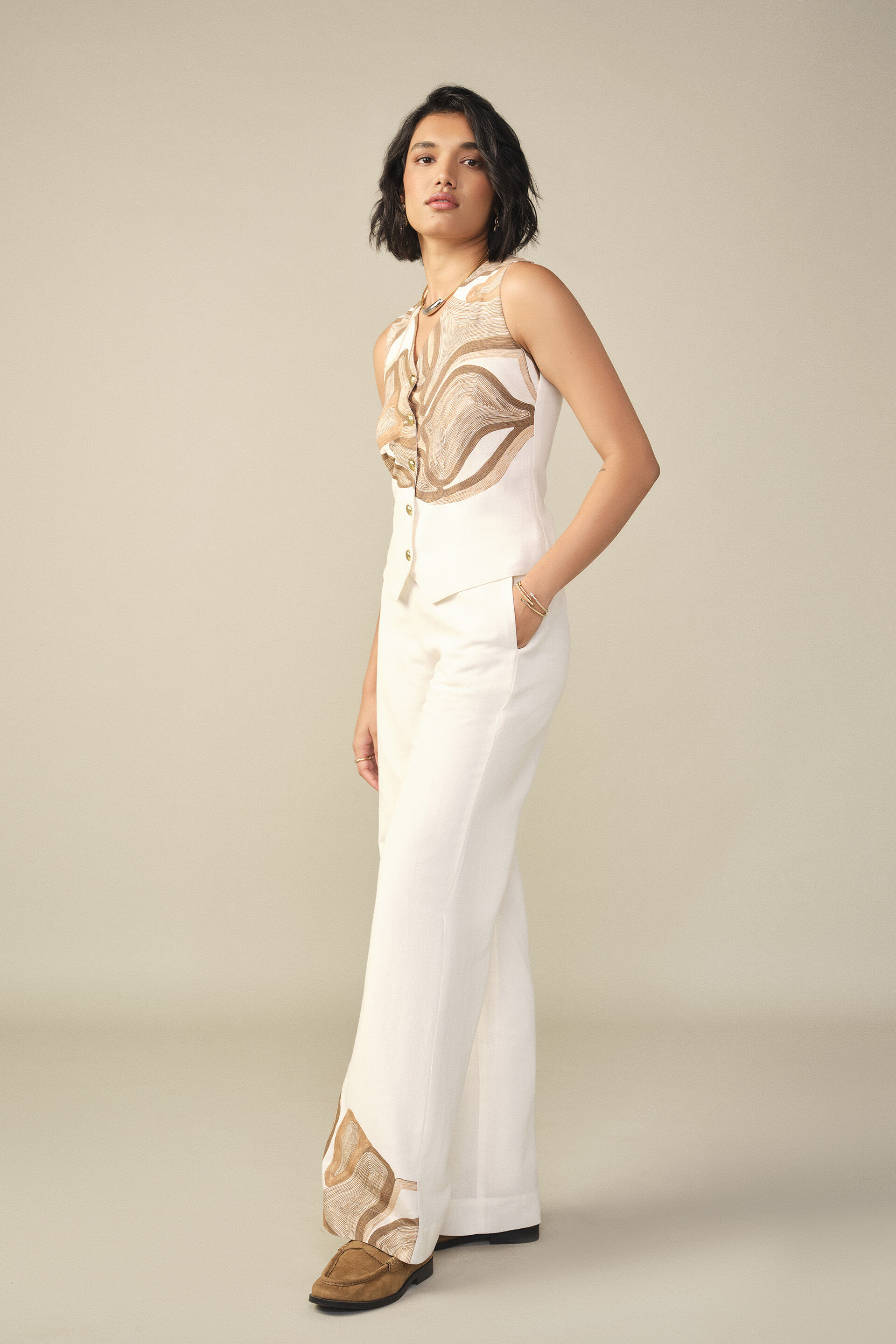 Abstract Print Co-ord in White, White, image 5